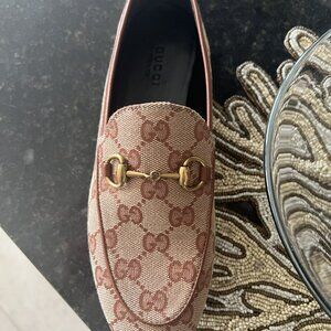 BRAND NEW $920 GUCCI Jordaan Canvas GG Monogram Loafers Beige Ruggine Rust 36 6